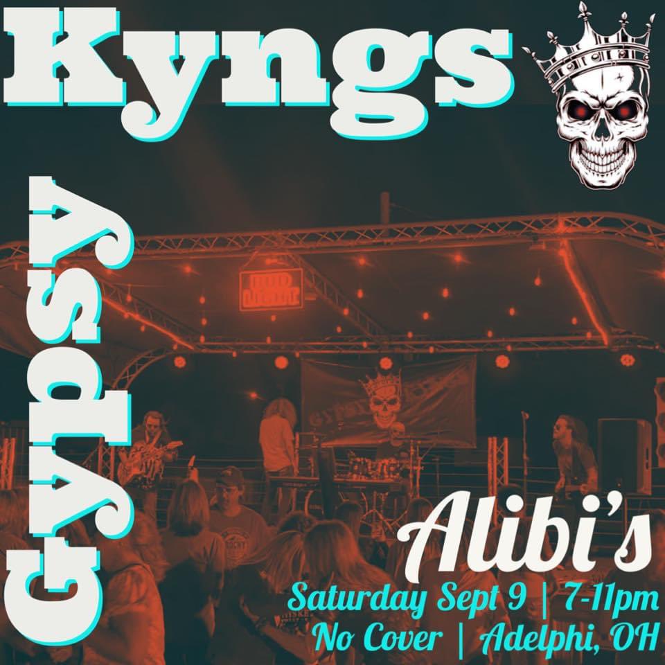 Don’t miss <a href="/gypsykyngsband/">Gypsy Kyngs</a> at Alibi’s in Adelphi, OH. TONIGHT! New Gypsy Kyngs merch and a great night of dancing and rockn’roll under the stars. The party starts at 7:00pm we can’t wait to see ya! #livemusic #gypsykyngsband2023 #theresnopartylikeagypsykyngsparty