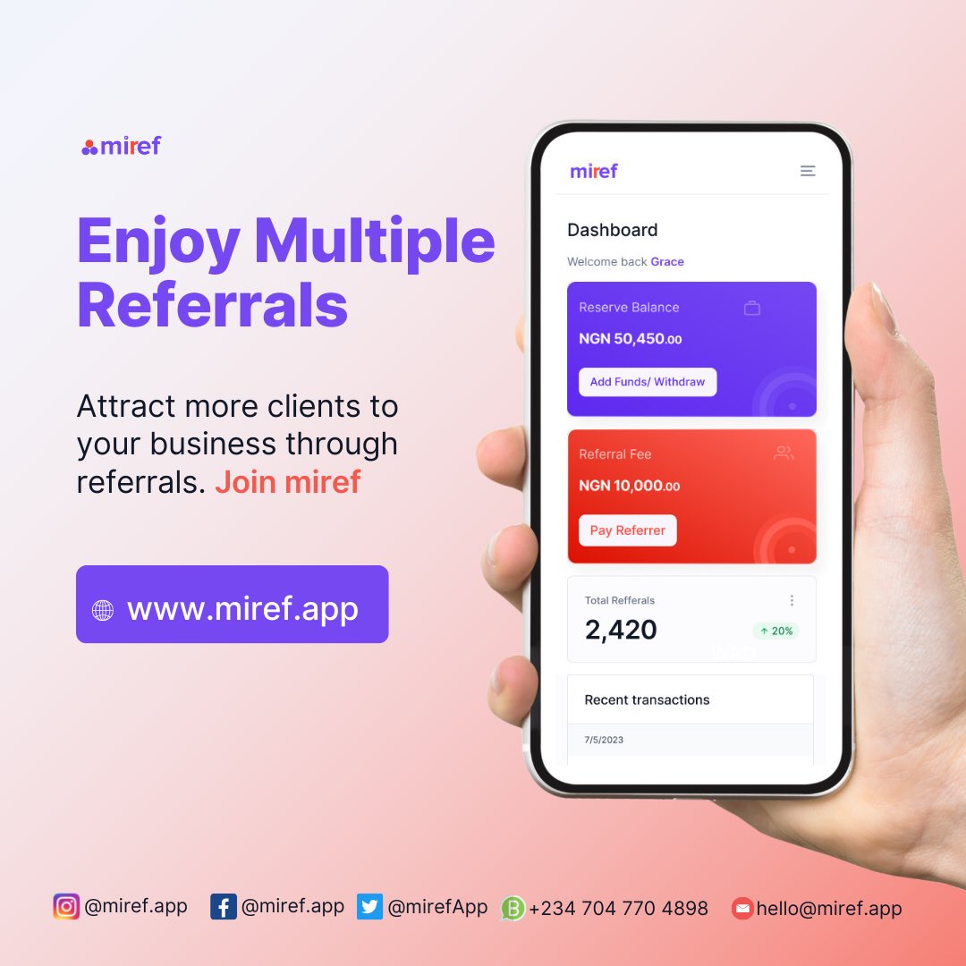MirefApp's tweet photo. Join miref to connect with referrers and attract more clients to you business. https://t.co/Sh1tadSwBt 
#WeWinTogether https://t.co/sOqpv5xJMU