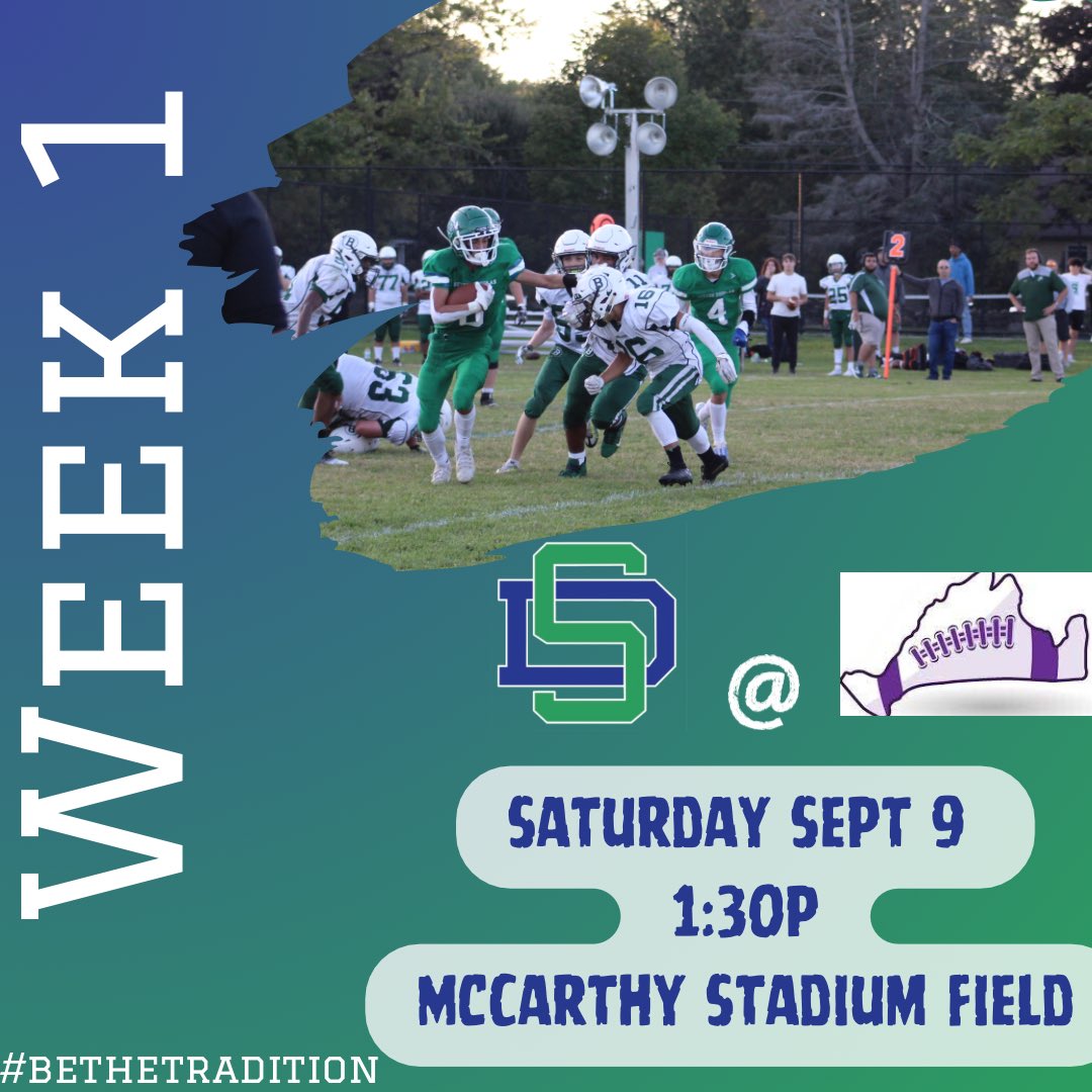 SuttonFootball's tweet photo. Game #1. Kickoff at 1:30p on the island. 
#bethetradition
#weareSD https://t.co/FLYNAwUpUP