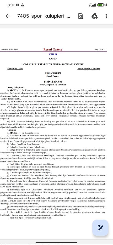 7405 sayılı kanun gereği Spor Kulüpleri'nin ve A.Ş'lerin tüzüklerinde ve esas sözleşmelerinde gerekli düzenlemeleri  yaparak Gençlik ve Spor İl Müdürlüklerine bağlanma süreci  son gün 26 Ekim'dir.