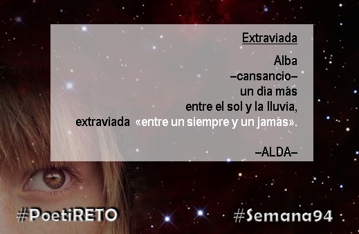alda_pascuzzo's tweet photo. ⏬
Extraviada
---
Alba
–cansancio–
un día más,
entre el sol y la lluvia,
extraviada «entre un siempre y un jamás».
–ALDA–
#PoetiRETO #Semana94
#09septiembre #Primante #Básico #LaVidaEnVersos
Invito a: @Lejosdelmar73 @octaviaoscen @rt_Yaipoemas @carlotacatala10 @MaseBalaguer ⏬ https://t.co/fy6qNuhbXd