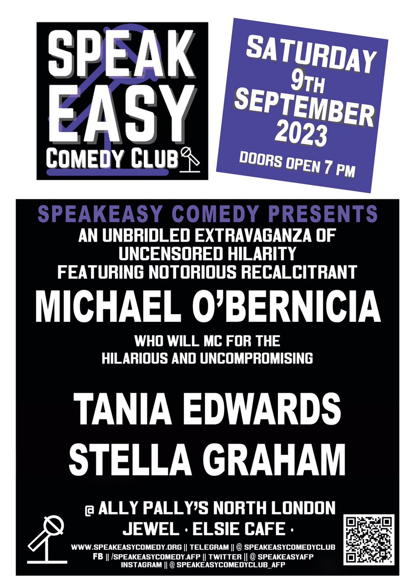 SpeakeasyAFP's tweet photo. TONIGHT! | An Unbridled Extravaganza of Uncensored Hilarity

Featuring Notorious Recalcitrant

@TheBernician 

Who Will MC For Hilarious &amp; Uncompromising

@taniaedwards &amp; @StellaGraham 

https://t.co/UHWOkQpJr6… https://t.co/XXUyRqsUzT