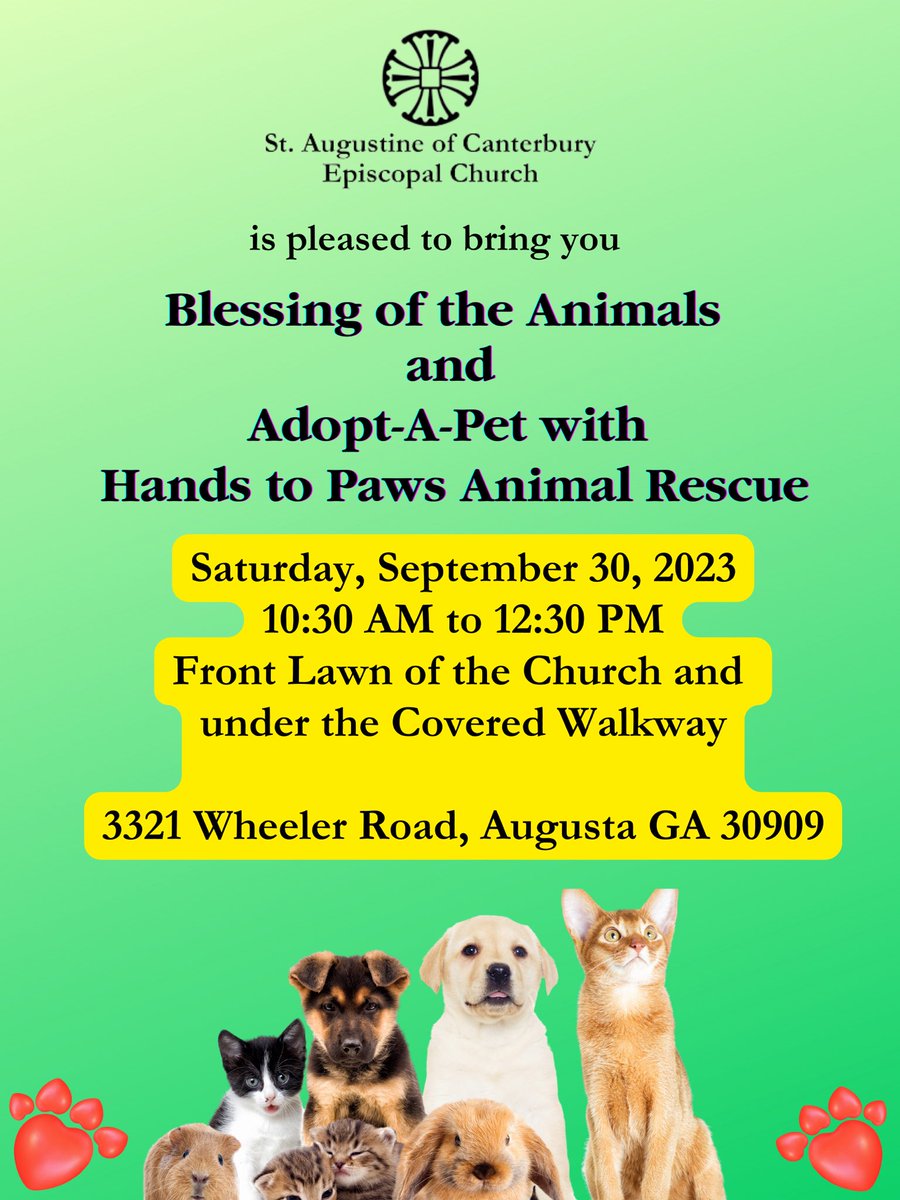 StAugustinesGA's tweet photo. Want to get your beloved furry one blessed? Or perhaps you wish to adopt a new four-legged friend? Find out how in this edition of the Canterbury Tales: https://t.co/bWptRJSwXe https://t.co/yDvoRXvsdv