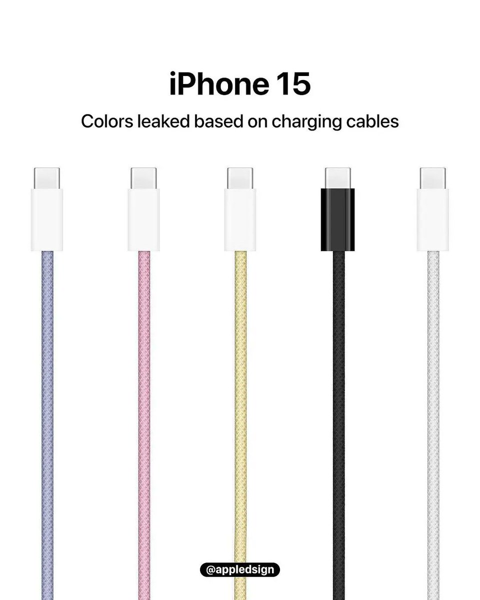 Apparently these cables will have premium features compared to regular charging cables! What’s your favorite color?
_______
Credit @appledsign

#iphone15 #iphonecharger #iphone15pro #iphonecolor #refinedsign #appleupdateig