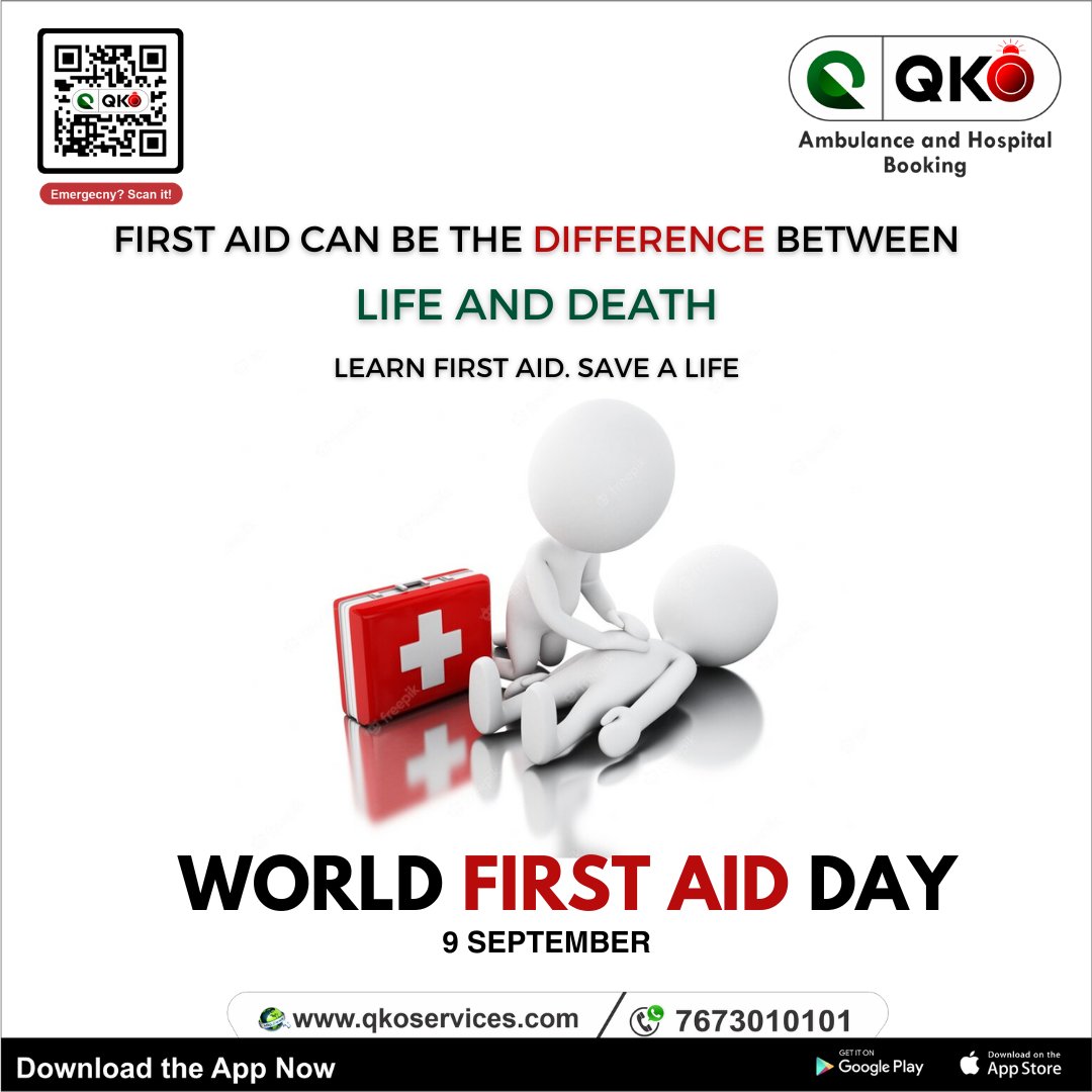 QkoServices's tweet photo. First Aid: Your first line of defense. Celebrating #WorldFirstAidDay with a commitment to safety.

Follow Us: @QkoServices

#AmbulanceOnCall #ImmediateAssistance #EmergencyServices #qkoservices #ambulanceservice #firstaidday #worldfirstday2023 #firstaid #savelives #topicalspot https://t.co/tidbN72aK4