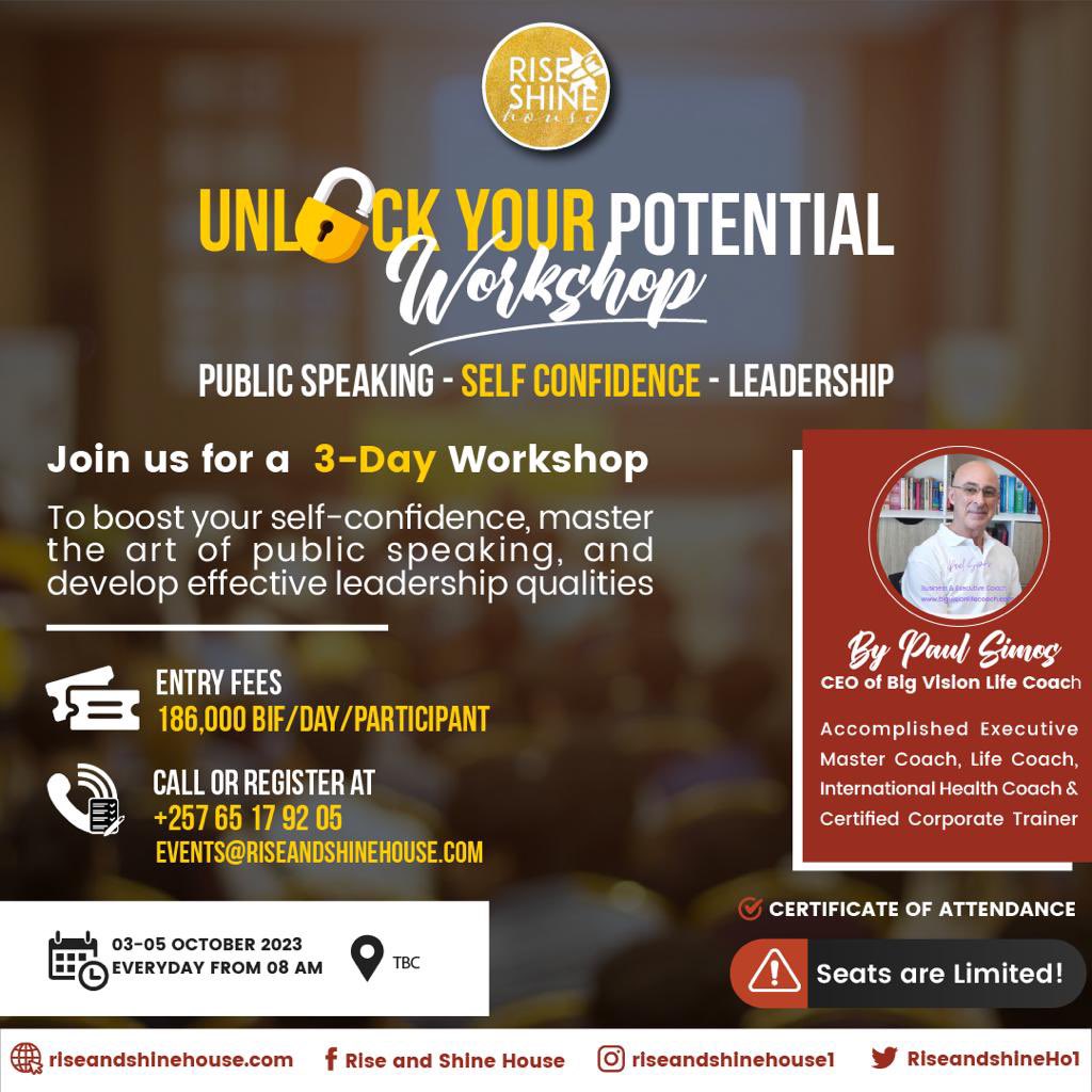 NisabweF's tweet photo. Join us for a  3-Day #Workshop 
to boost your self-confidence, master the art of public speaking, and develop effective leadership qualities. 
@RiseandshineHo1 #risewithus #selfimprovement #selfconfidence #publicspeaking #leadership https://t.co/ll57CT3nMS