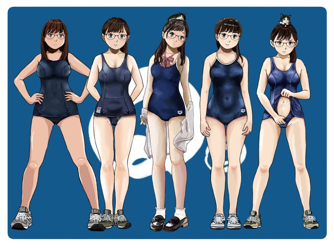 #このタグをみた人はド正面イラストを貼る 
#夏が終わりそうだし今年描いた水着絵を貼ろう
ド正面も水着(スク水)も大好き😱 