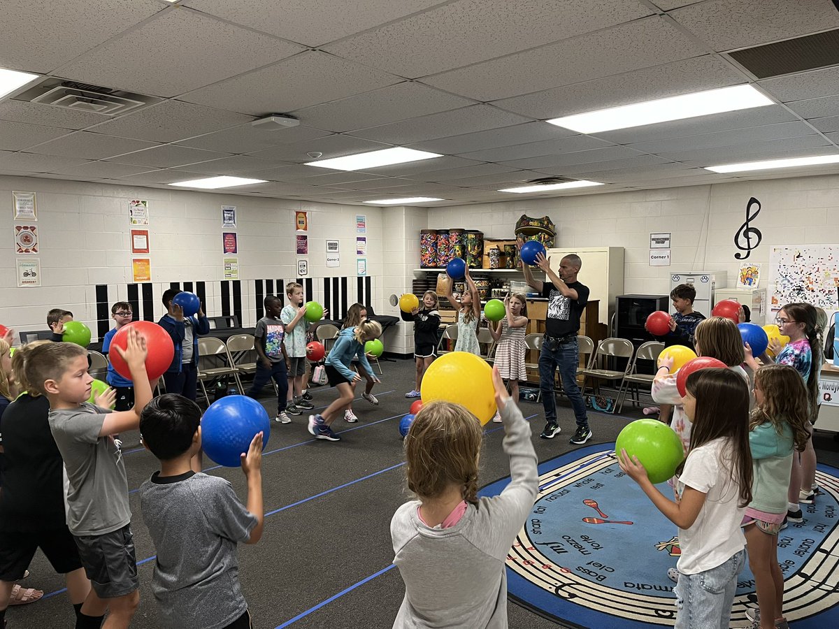 Mrs_Roessner's tweet photo. Did your music class use kickballs? Mine never did! But it’s happening at @wolvestweet https://t.co/V24iYm1mUh