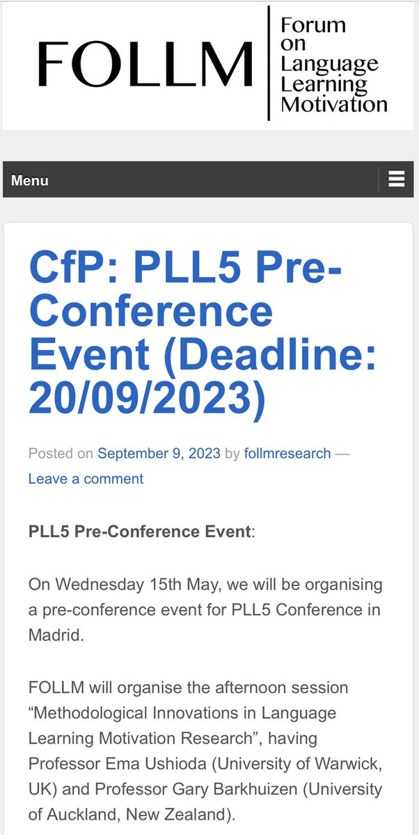 📣 CALL for Abstracts 📣 FOLLM will organise part of the Pre-Conference Event for PLL5 @IAPLL1 . Send us your abstract for any work on “methodological innovations in language learning motivation” follmresearch.wordpress.com