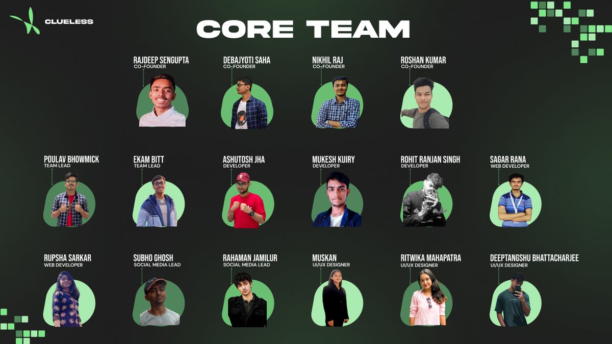 by_clueless's tweet photo. 🎉 Exciting News Alert for the Clueless Community! 🎉

We're thrilled to introduce our dynamic new core team members who are ready to take the tech world by storm! 🚀 https://t.co/D5jPcpTduC