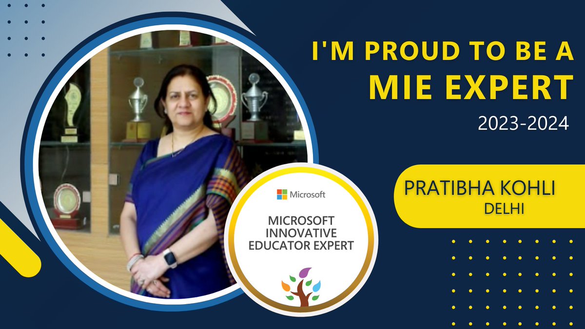So excited to be selected as an MIE Expert for 2023-2024 #MicrosoftEdu #MIEExpert <a href="/iro_st/">Iro Stefopoulou</a> <a href="/sdelafosse/">Sonja Delafosse</a> <a href="/chandni1910/">Chandni Agarwal</a> <a href="/dpskamal/">Kamal Preet</a> <a href="/MicrosoftFlip/">Flip</a> <a href="/vjauhari1/">Vinnie Jauhari</a> <a href="/MicrosoftIndia/">Microsoft India and South Asia</a> <a href="/MicrosoftTeams/">Microsoft Teams</a> <a href="/agrasen_model/">Maharaja Agrasen Model School</a> <a href="/_MAnant/">Anant Maheshwari</a> <a href="/RITULALWANI_22/">RITU LALWANI</a> <a href="/VibhaSh28487378/">Vibha Sharma</a> <a href="/RekhaSh27771461/">Rekha Sharma</a>