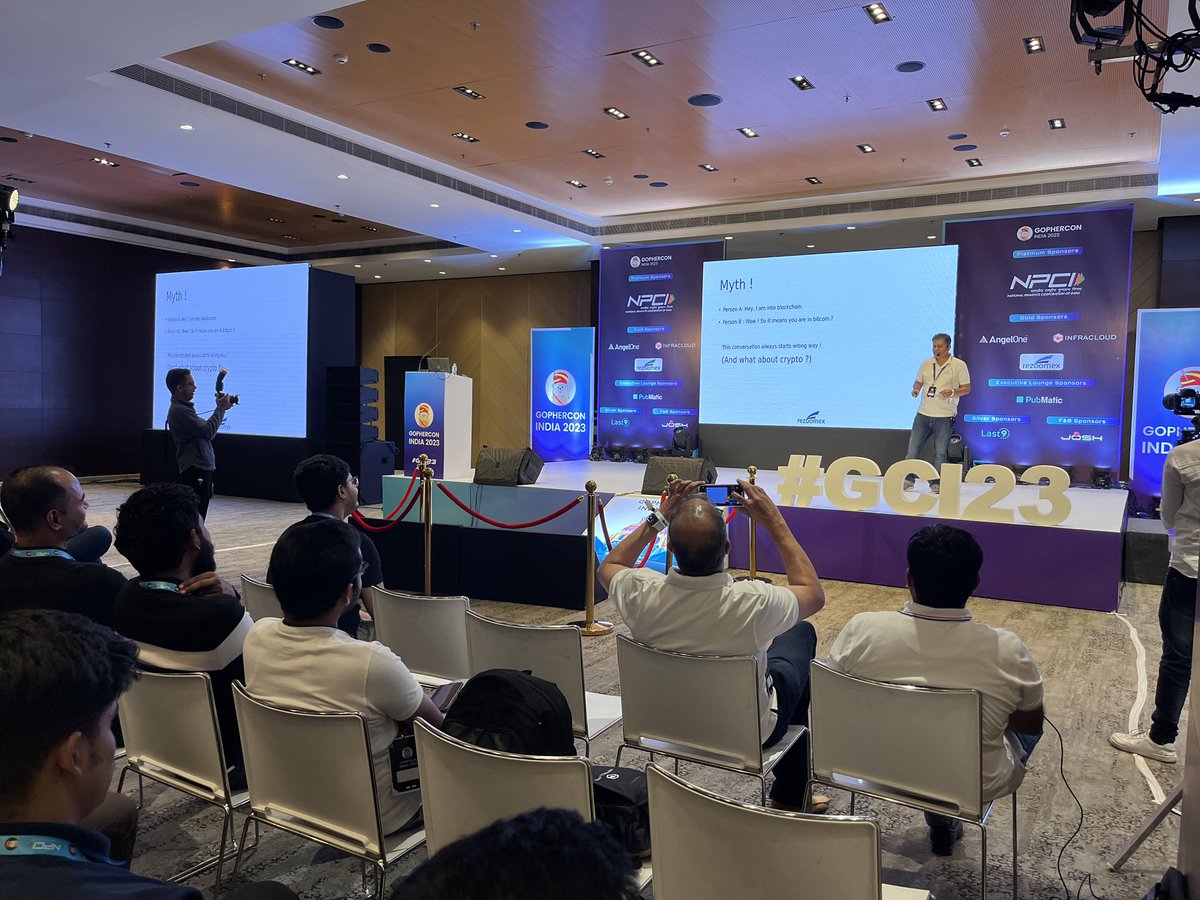 GopherConIndia's tweet image. Here&apos;s Rajesh Sahasrabudhe sharing insights with the audience at GopherCon India through his enlightening talk on &apos;Demystifying ERC 4337 - A New Standard for Blockchain&apos;.

#GopherconIndia2023 #GCI23 #Gopherconindia #Gofriends #gophercon #Gophers #Golang #Godevelopers @Rezoomex