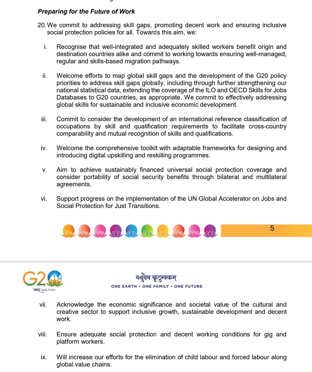 Employ_News's tweet photo. #G20India2023 Leaders' Declaration:
Recognising the challenges faced by gig and platform workers with a commitment to decent working conditions marks progress in labor rights. 🛠️
#G20India2023 #G20SummitDelhi #G20Bharat #GigPlatform https://t.co/JdbCvTONNQ