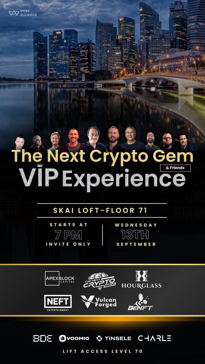 In Singapore this week? As part of @token2049, and to celebrate the launch  of “The Next Crypto Gem”, Vulcan Forged is co-hosting a private party with  @BrianDEvans, @ultrastarter, @Hourglass_Wait and more. If