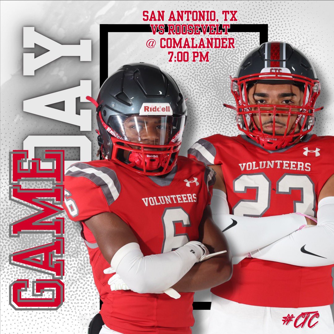 𝐆𝐀𝐌𝐄 𝐃𝐀𝐘! 🔴⚪️

🆚 Roosevelt

⏰ 7:00 pm

🏟️ Comalander Stadium

🎟️ events.ticketspicket.com/agency/4b27ed7…

Go Vols!!!

#ctc  #beLEEve