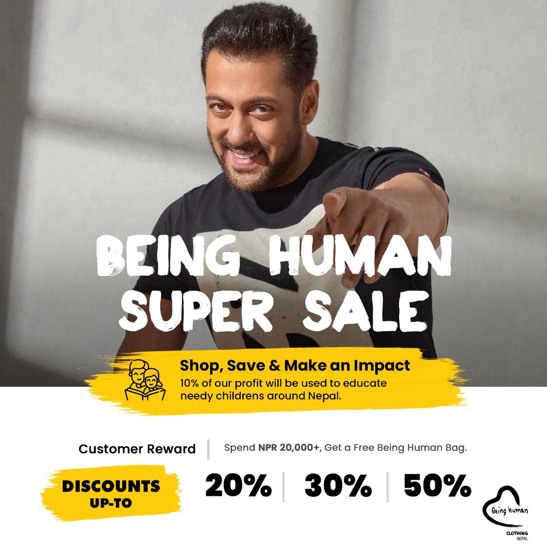 Beingaarohi8's tweet photo. Enriching Minds and Hearts: Every Purchase Fuels Education with 10% of Profits❤️ Embark on a shopping journey with a cause at Being Human Clothing Nepal. Their sale is now in full swing, offering exclusive discounts upto 20%, 30%, & a jaw-dropping 50% off in selected items. What truly sets this sale apart is their unwavering commitment to creating a positive impact. They're proud to announce that a significant 10% of the profits from this sale will be dedicated to providing education for disadvantaged children throughout Nepal. For more Do contact  @TeamSKFN | @beinganush | @CcrKaphle ❤️