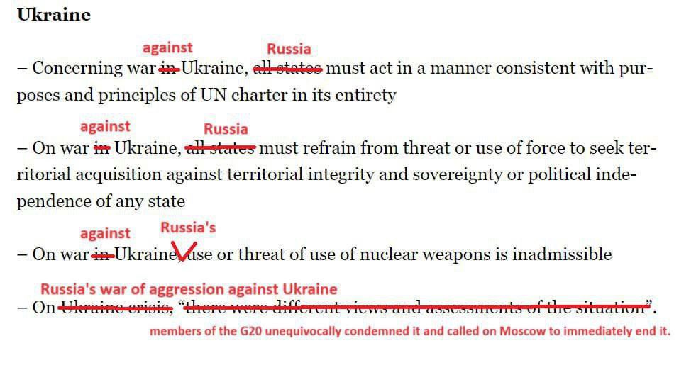 Ministry of Foreign Affairs of Ukraine spotted lots of mistakes in the G20 summit statement. Words really matter.