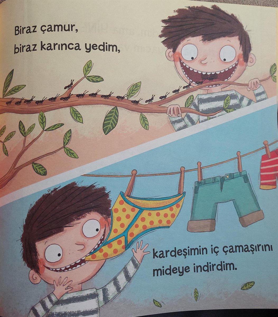 gidadedektifi's tweet photo. Bir takipçimizin gönderdiği ve A101'de satışa sunulan "Her şeyi yiyen çocuk" isimli kitapta çocuklara uygun olmayacak nitelikte ve rahatsız edici ifadeler yer aldığı görülüyor. "Her şeyi" yiyen çocuk hikayede kardeşinin iç çamaşırını ve yan komşusunu yiyor.
@A101iletisim https://t.co/Pji4CtFpif