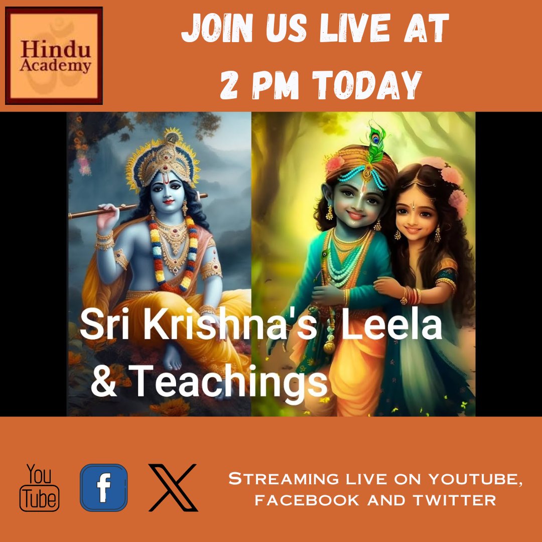 🌟 Celebrating Janmashtami 2023! 🌟
Dive deep into the mystical world of Sri Krishna's Leela and teachings with us today at 2 PM. 🎶 #Janmashtami2023 #SriKrishna