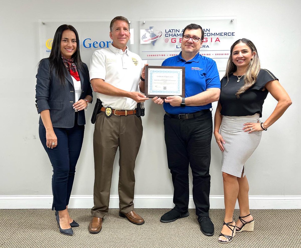 LACCGeorgia's tweet photo. Thank you to Officer W. Nerio from the Cobb County Police Department for a  visit to present to the LACC a Certificate of appreciation for the assistance and support in the National Night Out 2023 the Cobb County Police community affairs unit. https://t.co/tj8bC54bA9