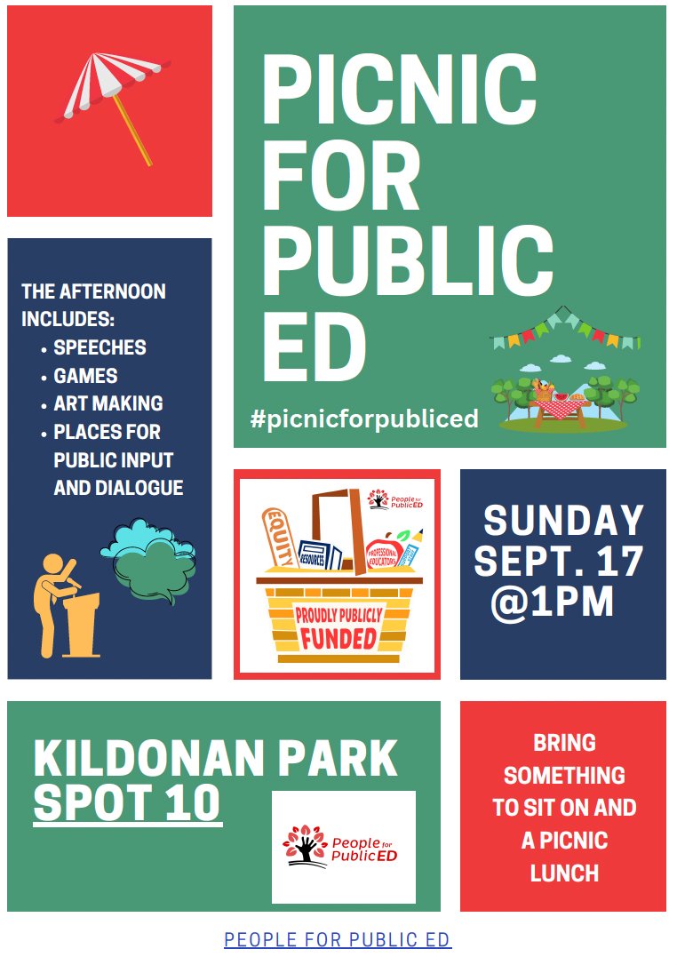 Sandy Nemeth will talk about What ‘Voting for Education’ Means for School Boards in 2023.
And Rina Whitford will give a speech that is focused on Indigenous Education.

We hope to see you at the Picnic for Public Education on Sept. 17 at Kildonan Park.

#picnicforpubliced