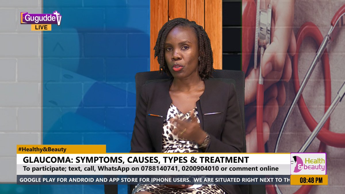 NutritionistKD's tweet photo. Last Wednesday, 8-9pm @guguddetvuganda, we discussed about #Glaucoma have a look n what Dr Carol Nalukenge Buyinza Opthalmologyist #EyeDr
Affects over 78 million people worldwide, and it is estimated that almost half of those are unaware of their condition.
In Uganda, at least 3 in 10 Elderly suffer the disease, but come for diagnosis when it's late and has covered all eyes.
Glaucoma is a group of eye diseases that can cause vision loss and blindness by damaging a nerve in the back of your eye called the optic nerve. The symptoms can start so slowly that you may not notice them. The only way to find out if you have glaucoma is to get a comprehensive dilated eye exam.
Signs and Symptoms
The symptoms of glaucoma depend on the type and stage of your condition.
Open Angle Glaucoma
No symptoms in early stages
Gradually, patchy blind spots in your side vision. Side vision is also known as peripheral vision
In later stages, difficulty seeing things in your central vision
Acute closure Glaucoma
Severe headache
Severe eye pain
Nausea or vomiting
Blurred vision
Halos or colored rings around lights
Eye redness
Non tension Glaucoma
No symptoms in early stages
Gradually, blurred vision
In later stages, loss of side vision
Glaucoma in children
A dull or cloudy eye (infants)
Increased blinking (infants)
Tears without crying (infants)
Blurred vision
Nearsightedness that gets worse
Headache
Pigmentary Glaucoma
Halos around lights
Blurred vision with exercise
Gradual loss of side vision.
Causes
😟Glaucoma develops when the optic nerve becomes damaged. As this nerve gradually deteriorates, blind spots develop in your vision. This nerve damage is usually related to increased pressure in the eye.
😟Elevated eye pressure happens as the result of a buildup of fluid that flows throughout the inside of the eye. This fluid is also known as the aqueous humour.
Risk factors
👍High internal eye pressure, also known as intraocular pressure
👋Age over 55
☺️Black, Asian or Hispanic heritage
🤔Family history of glaucoma
🤔Certain medical conditions, such as diabetes, migraines, high blood pressure, and sickle cell anaemia
Corneas that are thin in the centre
👏Extreme nearsightedness or farsightedness
👏Eye injury or certain types of eye surgery
👏Taking corticosteroid medicines, especially eye drops, for a long time.