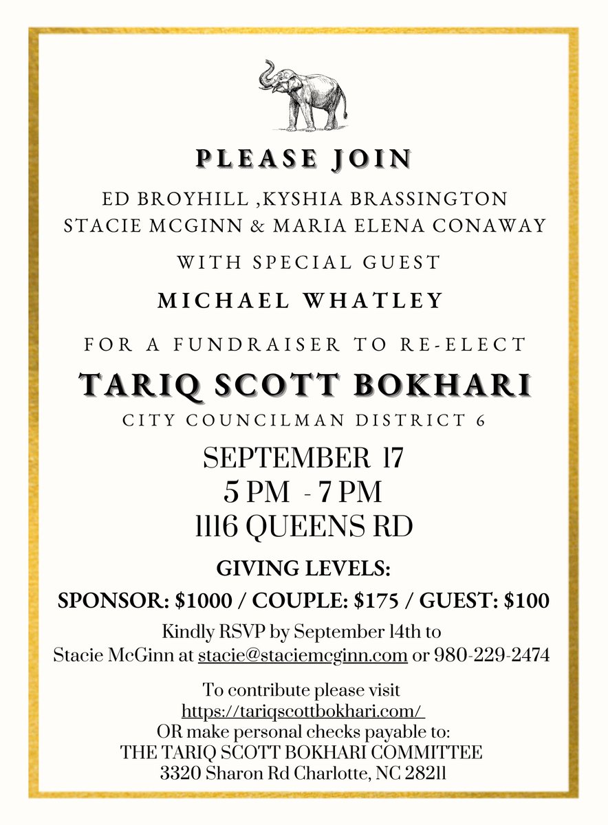 meckgop's tweet photo. Support Councilman Tariq Scott Bokhari's re-election on Sunday, September 17!
🎟️RSVP by 9/14 and click the link below for tickets today!
https://t.co/0x5rNx63bP
#meckGOP #NCGOP #GOP #RNC #CLT #NC #CityCouncil #CharlotteCityCouncil #CLTpolitics #republican https://t.co/KtUEH7nXft