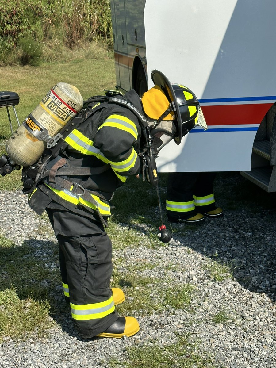 VAEMSTG's tweet photo. Yesterday, Friday 9/8/23, was the first FULL week of the Charles City County Fire Academy in @CharlesCityGov. The Fire recruits must master their KSA’s in PPE &amp; SCBA to be successful on the fire ground. HazMat OPS is next week. @VaFirePrograms https://t.co/GlJIpTBlP3