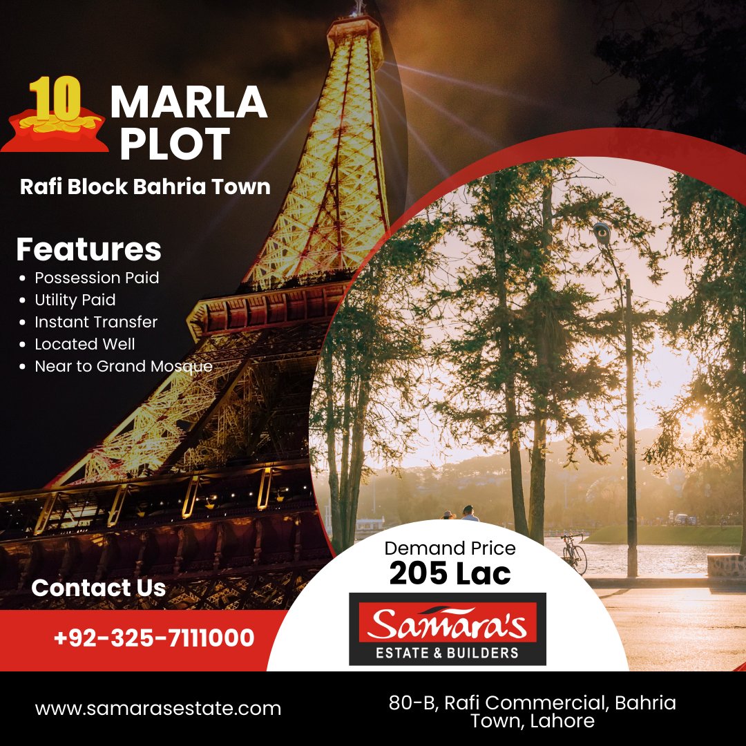 samarasestate's tweet photo. Key Features:✨ Located in Prestigious Rafi Block 🛒 Close to Schools, Hospitals, &amp; Shopping Centers 🏡 Ready for Your Dream Home 🌳 Green, Serene, &amp; Secure Community 🔐 Gated Living at Its Finest
#BahriaTownLahore #RealEstatePakistan #InvestmentOpportunity #DreamHome #Overseas https://t.co/wLlWtvgwld