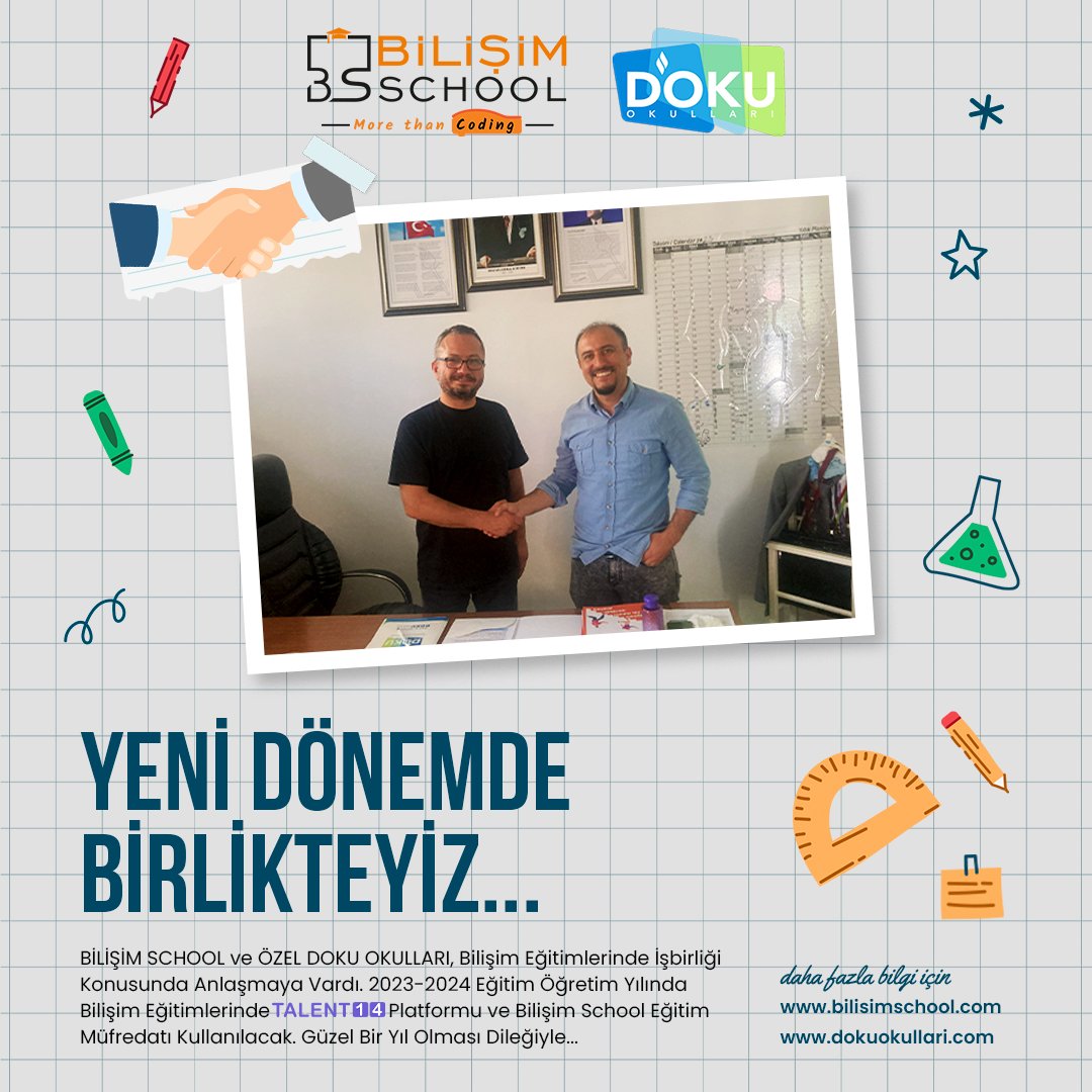 bilisimschool's tweet photo. 🌟Heyecan Verici Bir İş Birliği Duyurusu! 

Özel Doku Koleji, Bilişim School'un Platformu olan Talent 14’i ve Bilişim School eğitim müfredatını kullanmaya başlıyor. Çocuklarımızın geleceği için birlikte çalışmaktan mutluluk duyuyoruz. 📚💻🚀  

#EğitimdeİşBirliği #BilişimSchool https://t.co/S3Hafw3jvz