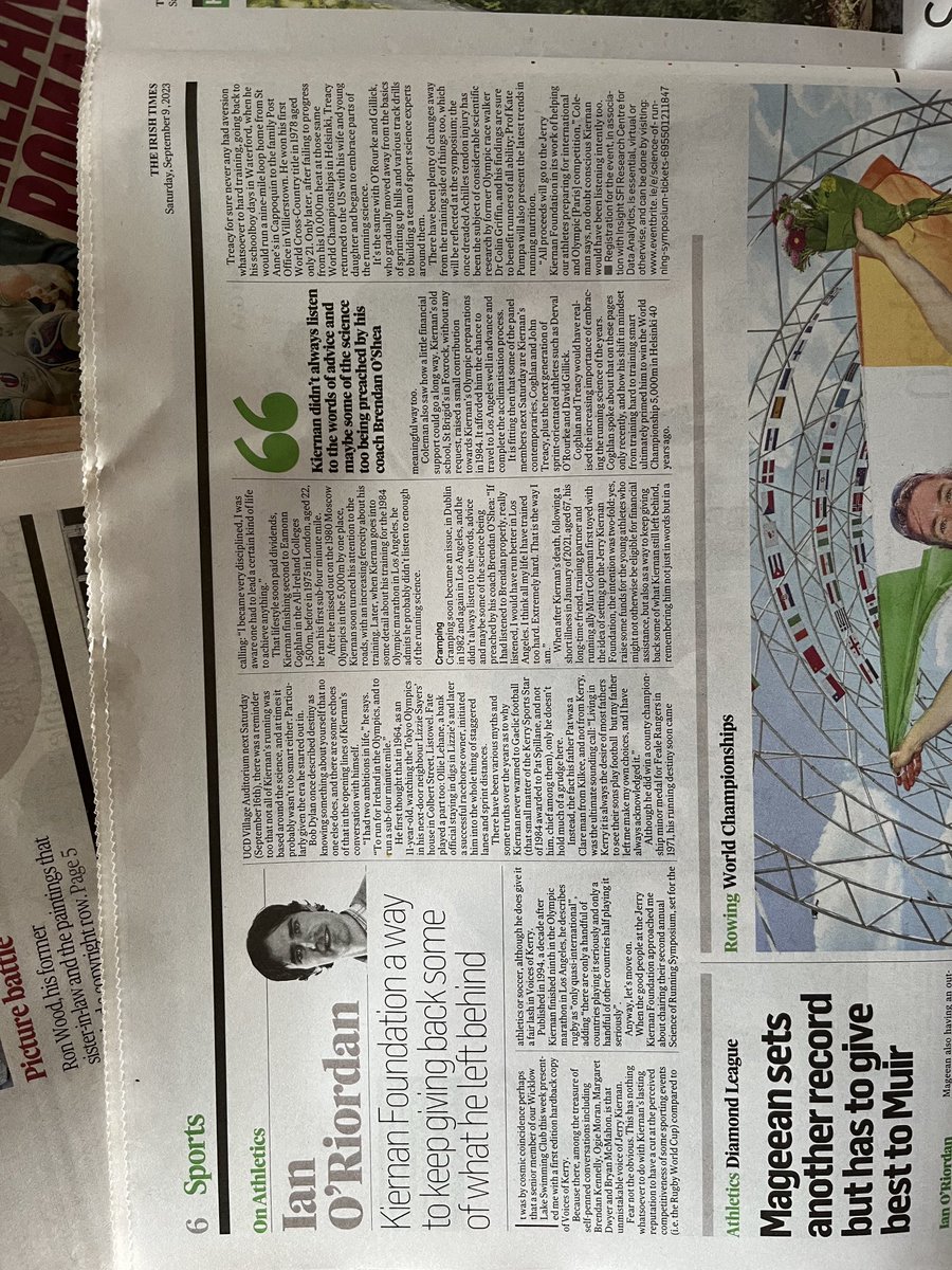 Thank you ⁦@ianoriordan⁩ for a wonderful piece about Jerry Kiernan and the work of the ⁦@JKiernanFund⁩ in the ⁦@IrishTimes⁩ today. Looking forward to meeting you at the ⁦@insight_centre⁩ Science of Running Symposium in ⁦@ucddublin⁩ next weekend