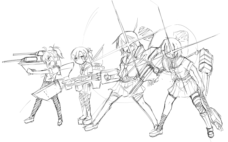 青葉(艦これ) ,古鷹(艦これ) ,加古(艦これ) ,衣笠(艦これ) 「ちょうど絵をきちんと真面目にめちゃめちゃ練習をしてたころに描いてたのがかんこれだ」|いちだい🌄5/7東京例大祭う32bのイラスト