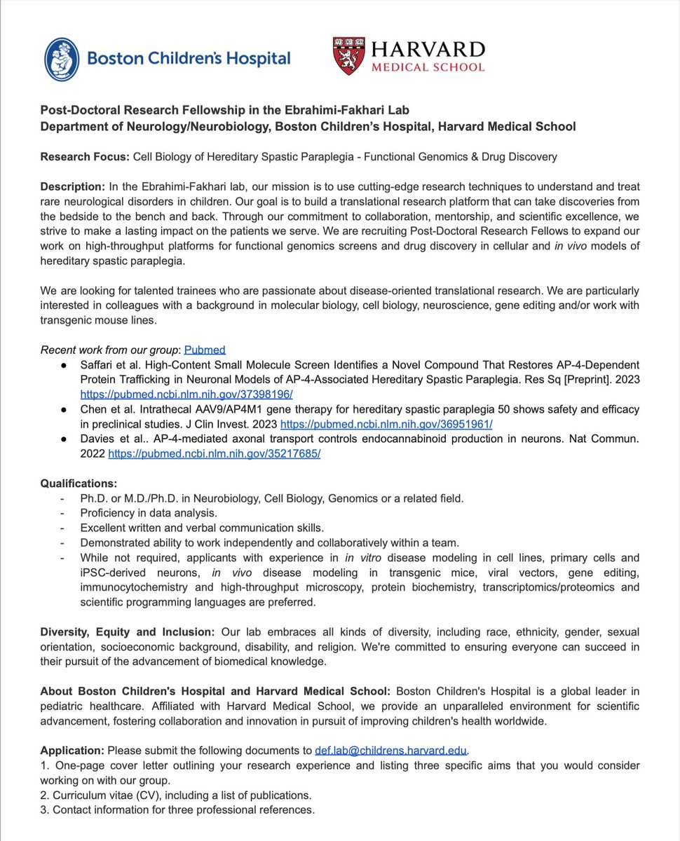 Come & join our team @BostonChildrens @FMKirbyNeuro @harvardmed as a post-doctoral fellow #neuroscience #cellbio & develop novel therapies for #raredisease #movementdisorders #neurogenetics @ASGCTherapy @the_asci @SfNtweets @ASCBiology @ChildNeuroSoc @movedisorder @ncats_nih_gov