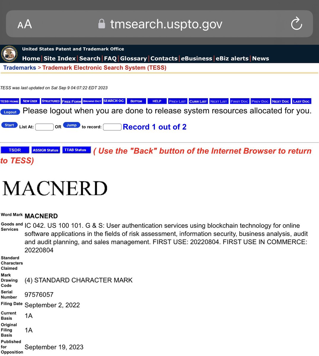 MacNerdENT's tweet photo. We are excited that #MacNerd is now a trademark name in the Blockchain space 🔥🙏 https://t.co/yVN5WVwnEd