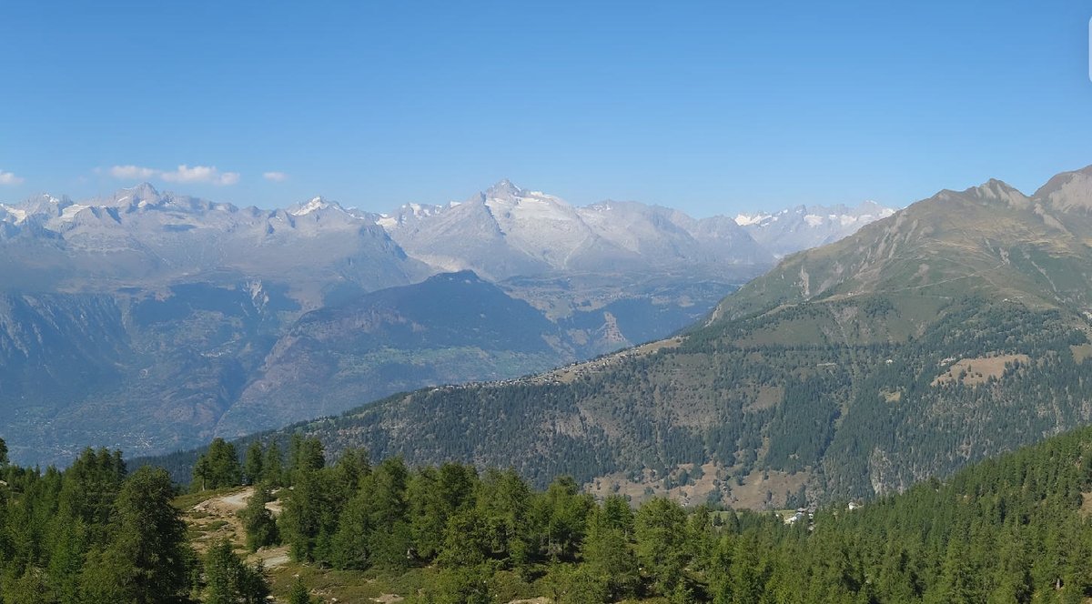 Alpenweerman's tweet photo. Blik vanaf #Rothwald richting de Walliser-Berner Alpenhoofdkam. In het midden vh beeld zijn de chalets van #Rosswald (2) te zien met rechts daarvan de nog nu nog groene skipistes tot net onder de top vh #Folluhorn (2655m). Takt #Rosswald 1800m 22.5°C ☀️ https://t.co/vAjnPbCf9D