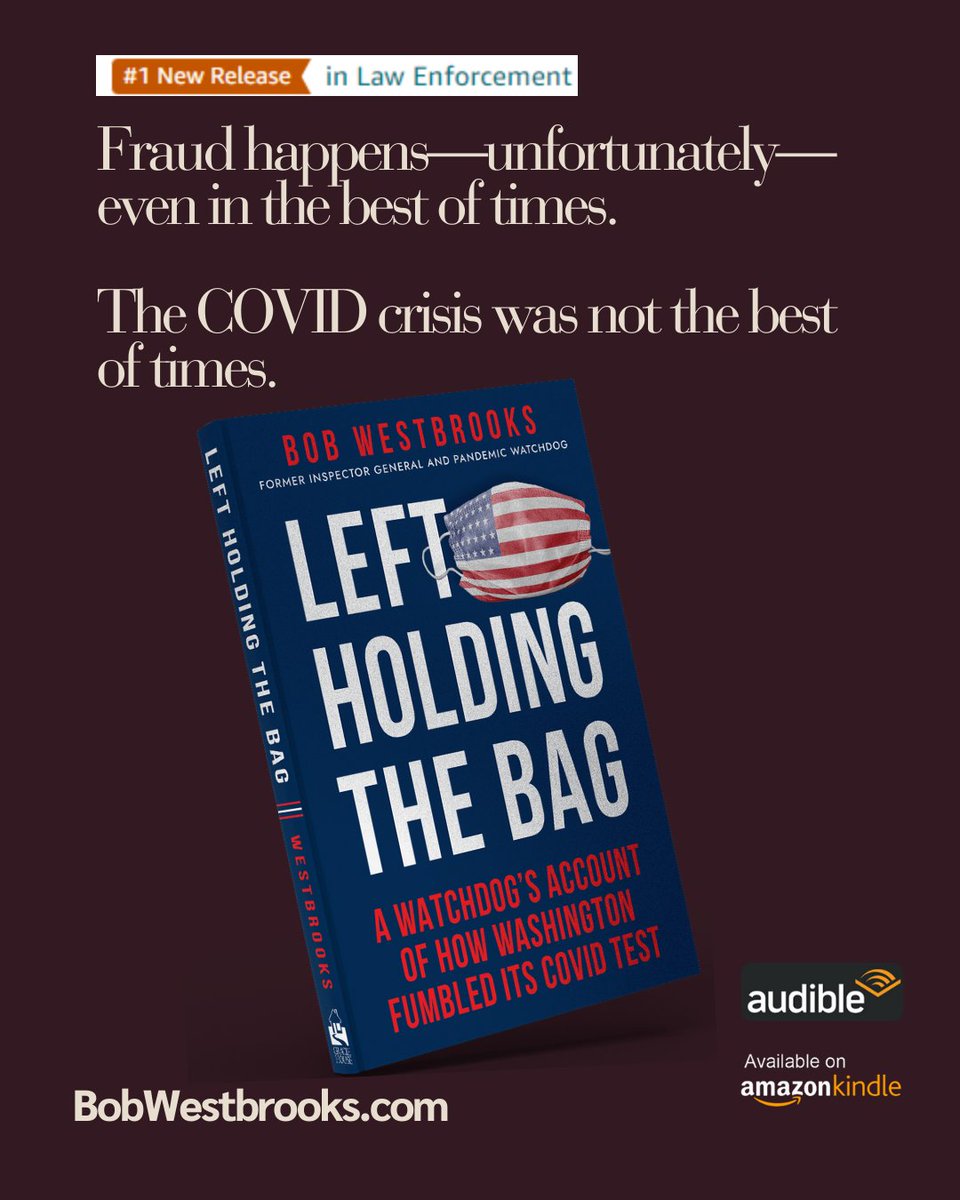 BobWestbrooks's tweet image. Honored to share that my book, Left Holding the Bag, an insider&apos;s account of Washington&apos;s #pandemicresponse and the historical level of accompanying #covidfraud, was recognized with a #nonfiction #globalbookaward!

Order your copy today at tinyurl.com/2499bds7