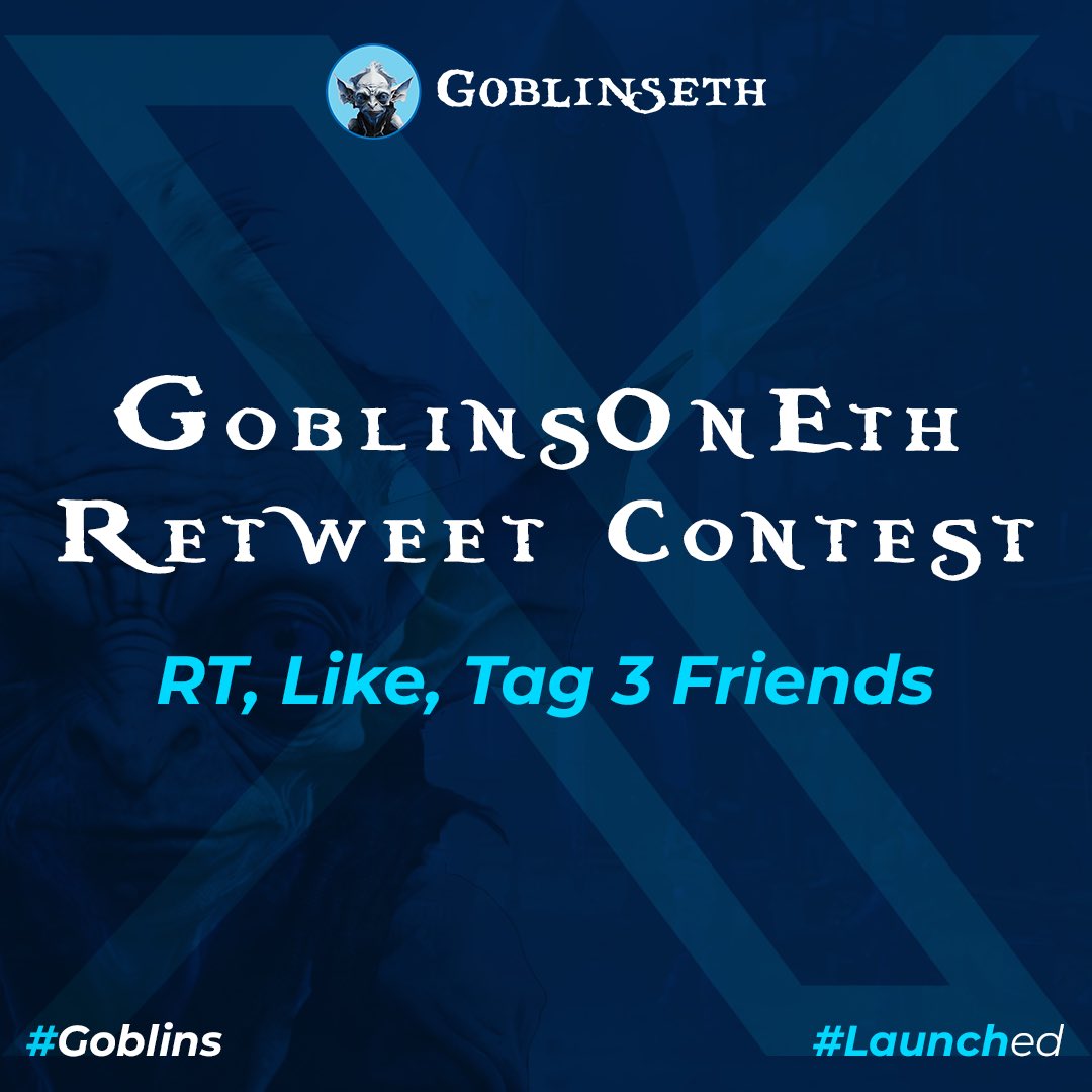GoblinonEth's tweet photo. In anticipation for our launch in 2 Hours, 
We will be selecting 3 wallets and airdropping them $20 in $Goblin tokens

Task:
Like, RT, Tag 3 Recruits! Lfg!

#GoblinOnEth #Goblins #Goblin https://t.co/EEOpiD7bUN