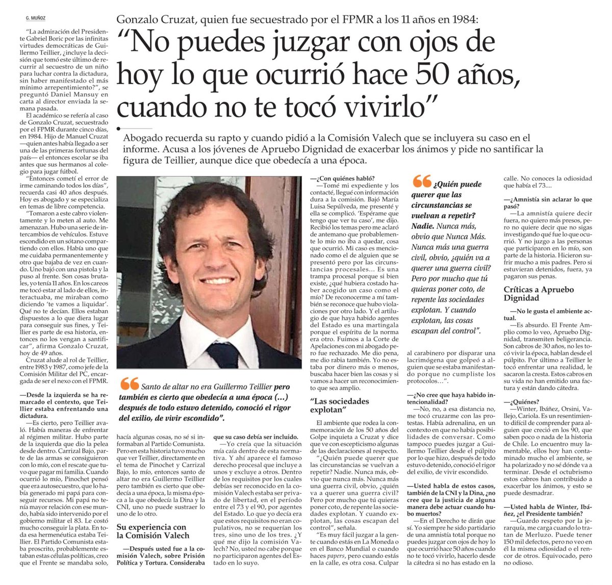 Profunda entrevista a quien fuera secuestrado por el FPMR en 1984. Reflexión y comprensión. Cero odio!