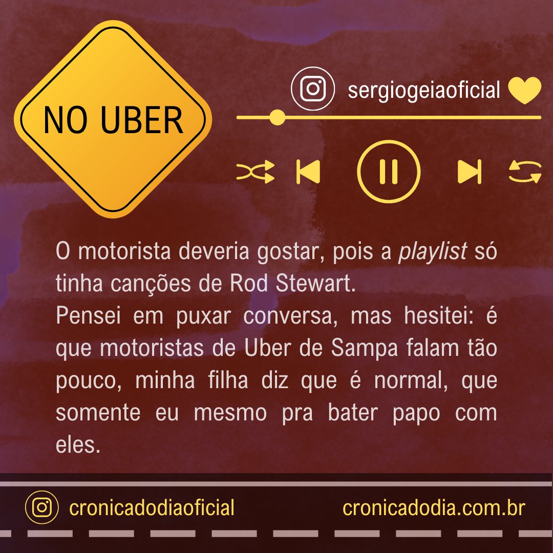 sergiogeia's tweet photo. Uber e suas histórias. Quem anda sabe. E tem. Hoje eu conto uma que se passou comigo em Sampa. Crônica nova na área. Bora prestigiar?

https://t.co/cjbDblU1Mi https://t.co/znJBbhEIEo