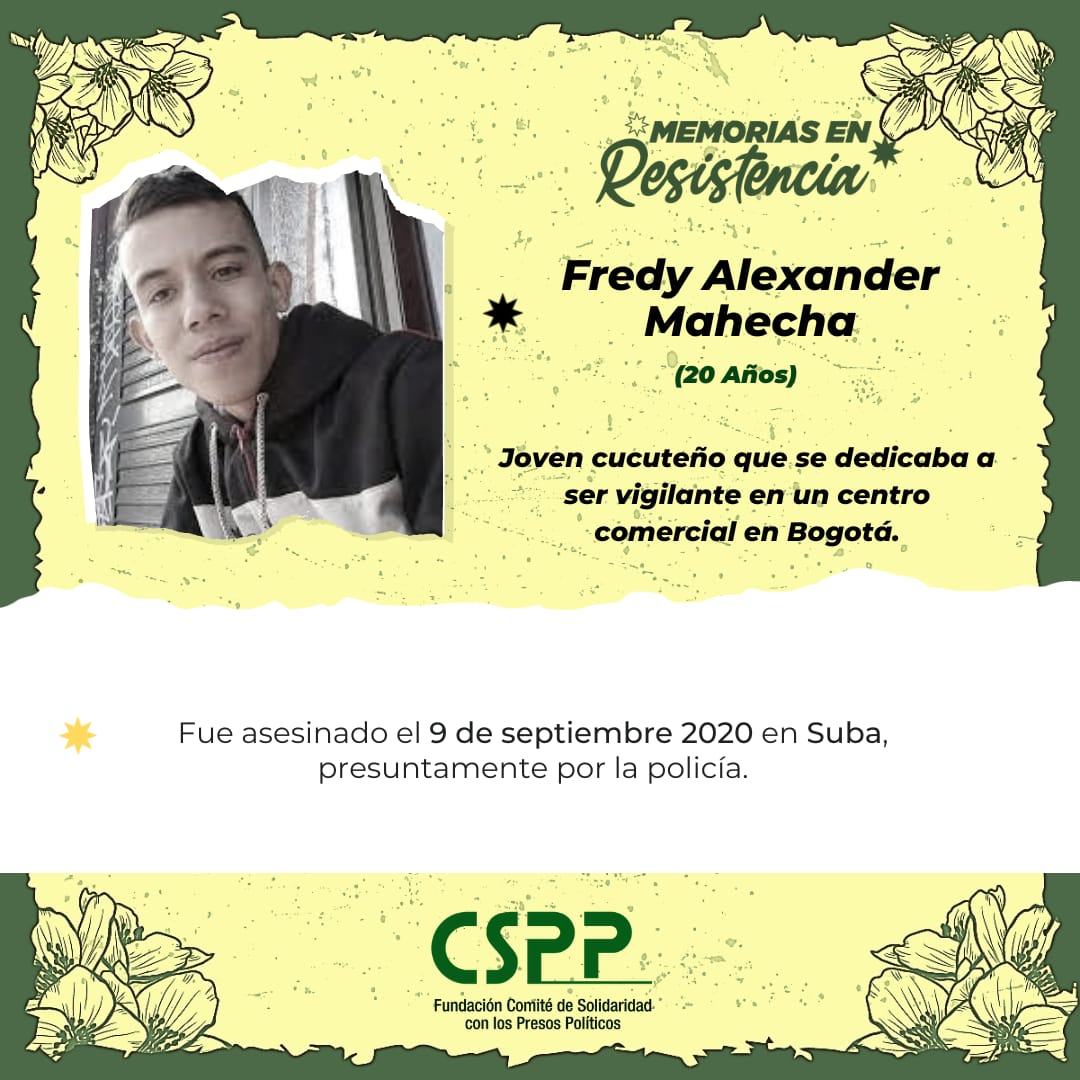 ✊🏾🔥#MemoriasEnResistencia
📌 Ellos eran:
🕯️ Andrés Felipe Rodríguez (23)
🕯️ Fredy Mahecha (20)
Dos jóvenes trabajadores humildes de la ciudad. Fueron asesinados presuntamente por la policía en la jornada de protesta del 9 de Sep. de 2020 en Verbenal y Suba ⬇️