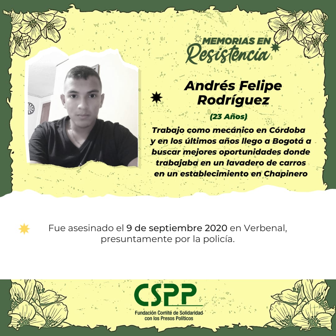 comite_CSPP's tweet photo. ✊🏾🔥#MemoriasEnResistencia
📌 Ellos eran:
🕯️ Andrés Felipe Rodríguez (23)
🕯️ Fredy Mahecha (20)
Dos jóvenes trabajadores humildes de la ciudad. Fueron asesinados presuntamente por la policía en la jornada de protesta del 9 de Sep. de 2020 en Verbenal y Suba ⬇️ https://t.co/lbIJLXJZRo