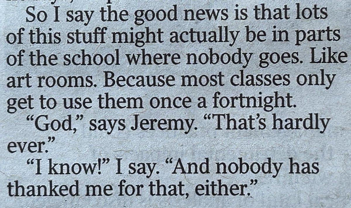 Excellent spoof on the Ed Sec by ⁦@hugorifkind⁩ in@thetimes⁩ today. Sadly all too true,even once a fortnight may be too optimistic with fewer and fewer art teachers. And don’t get me started on craft in schools! ⁦@NickClancarty⁩⁦@NSEAD1⁩ ⁦@heritage_crafts⁩