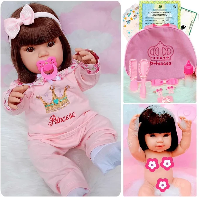 Tipo Boneca Bebê Baby Real Reborn Realista Bolsa + 28 Itens