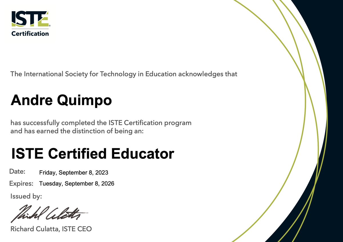 It took a while to complete, but I can finally say, I am an #ISTE Certified Educator! Achieving a 100% grade is a bonus! 🙂 An experience that made me grow in ways I never imagined! Thank you, #cohort010  @stevekatz and @mrshaleinasia! #istecert #ISTECommunityLeaders
#ISTEchat