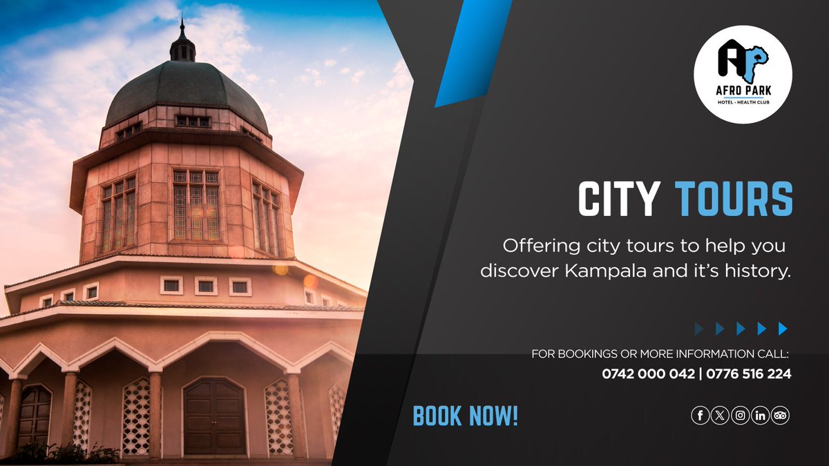 We can make you discover just how many treasures Kampala holds. City tours are the way to go.

For reservations: 0742 000 042 | 0776 516 224

reservations@afroparkhotel.co.ug

#afroparkhotel #muyenga #kampalahotel #kampalafitnessclub
#everythingyouneedinone
#kampalacitytour