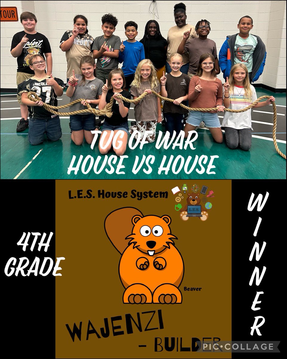House Day <a href="/TCBOE_LES/">Lincoln Elementary</a>. Yesterday 8 houses battled it out in a game of tug of war HOUSE vs HOUSE style. Congratulations to our grade level house winners. They worked hard and earned bragging rights until our next HOUSE vs HOUSE competition! <a href="/TCBOE/">Talladega Co Schools</a> #teamwork