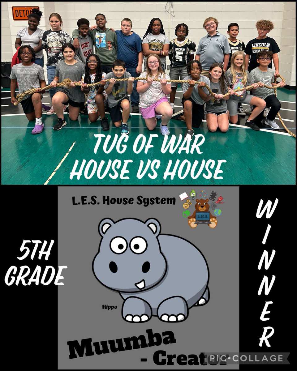 House Day <a href="/TCBOE_LES/">Lincoln Elementary</a>. Yesterday 8 houses battled it out in a game of tug of war HOUSE vs HOUSE style. Congratulations to our grade level house winners. They worked hard and earned bragging rights until our next HOUSE vs HOUSE competition! <a href="/TCBOE/">Talladega Co Schools</a> #teamwork