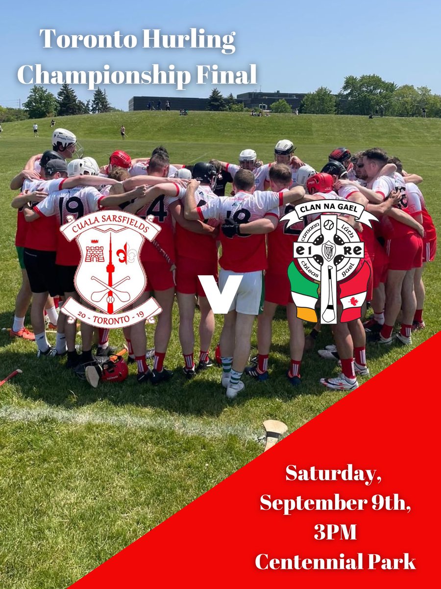 Today is the day 🙌 <a href="/clannagaelto/">Clann na nGael</a> await in the <a href="/torontogaa/">Toronto GAA</a> Championship Hurling Final 🏆 Get down to Centennial for what promises to be a cracker of a game 🔥 Throw-in 3pm 🇨🇦/ 8pm 🇮🇪
