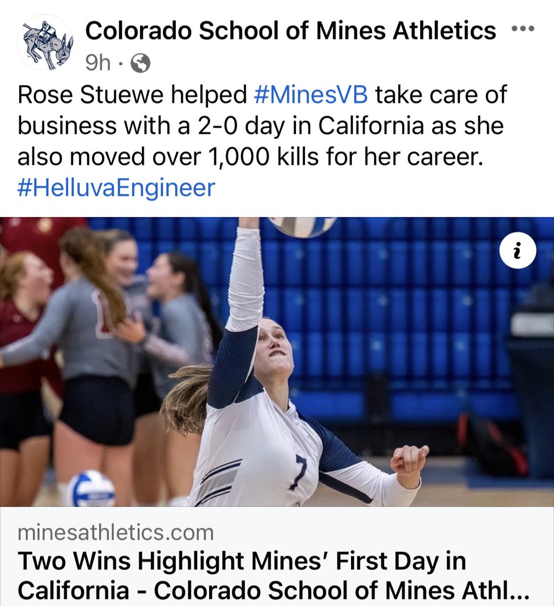 BBVB Alumni Rose Stuewe continuing to kill it for Colorado School of Mines!  1,000 times actually!  Best of luck this season Rose. Rooting for you from the ‘Burg!