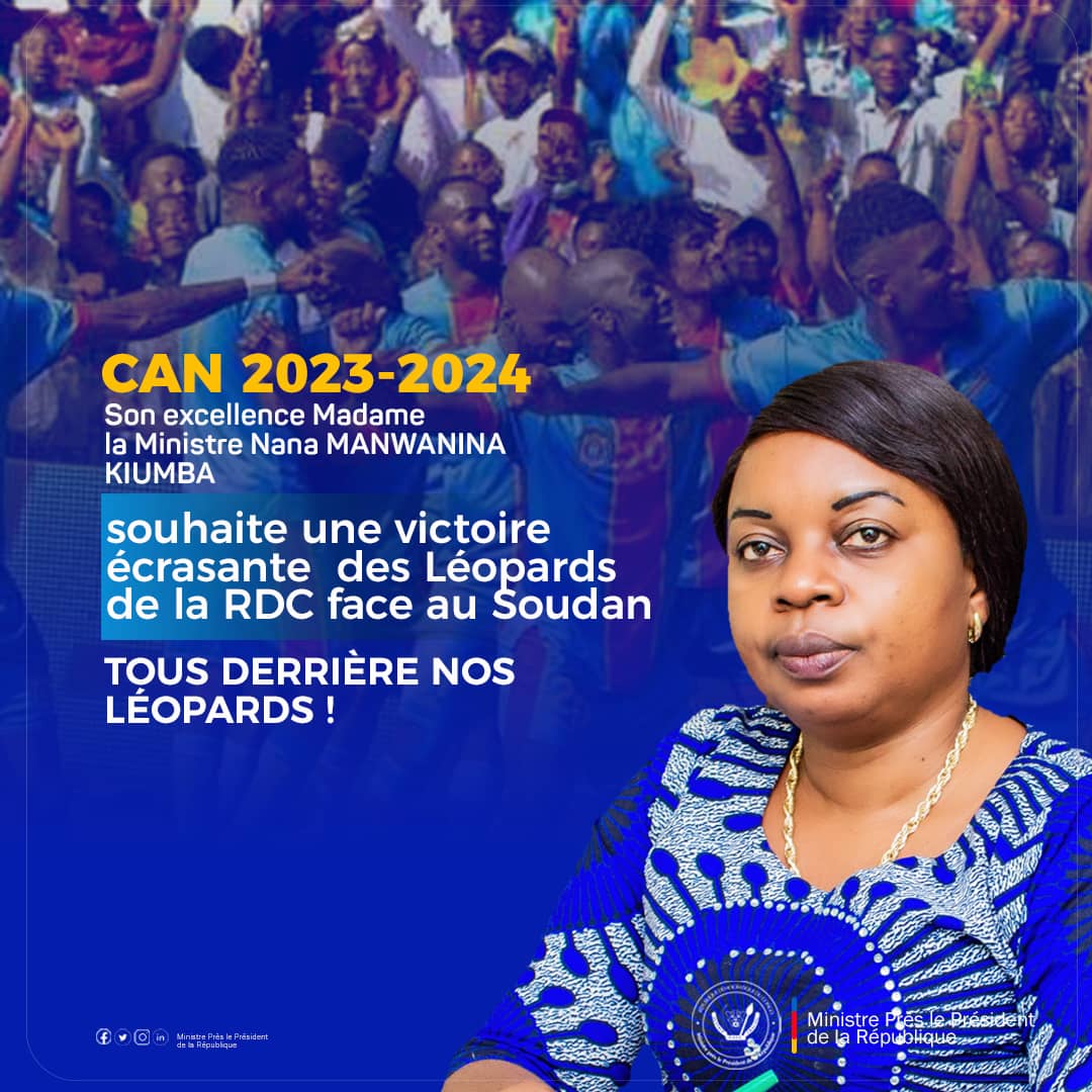 MinPP_Rdc's tweet photo. Allez les Léopards de la RDC ! Montrez votre détermination contre le Soudan et faites rugir le stade ! Toute la RDC est derrière vous, prête à célébrer votre victoire ! 

#RDC #StadeDesMartyrs #RDCvsSoudan #TeamRDC #Football #FiertéNationale 🇨🇩💪⚽️ #NanaManwaninaKiumba #MinPP_RDC https://t.co/lfFpLRQCzI